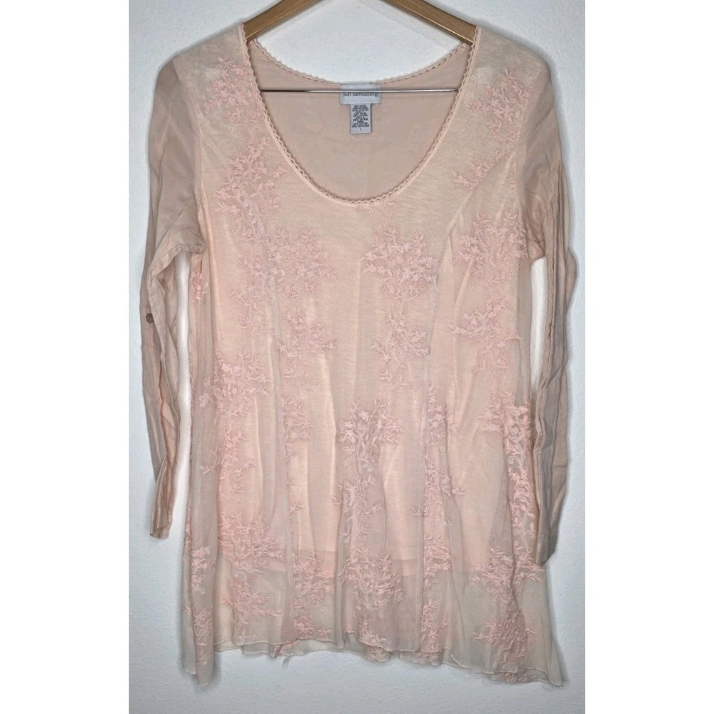 Soft Surroundings Ciao Bella Lace Overlay Jersey Knit Top S Embroidered Romantic